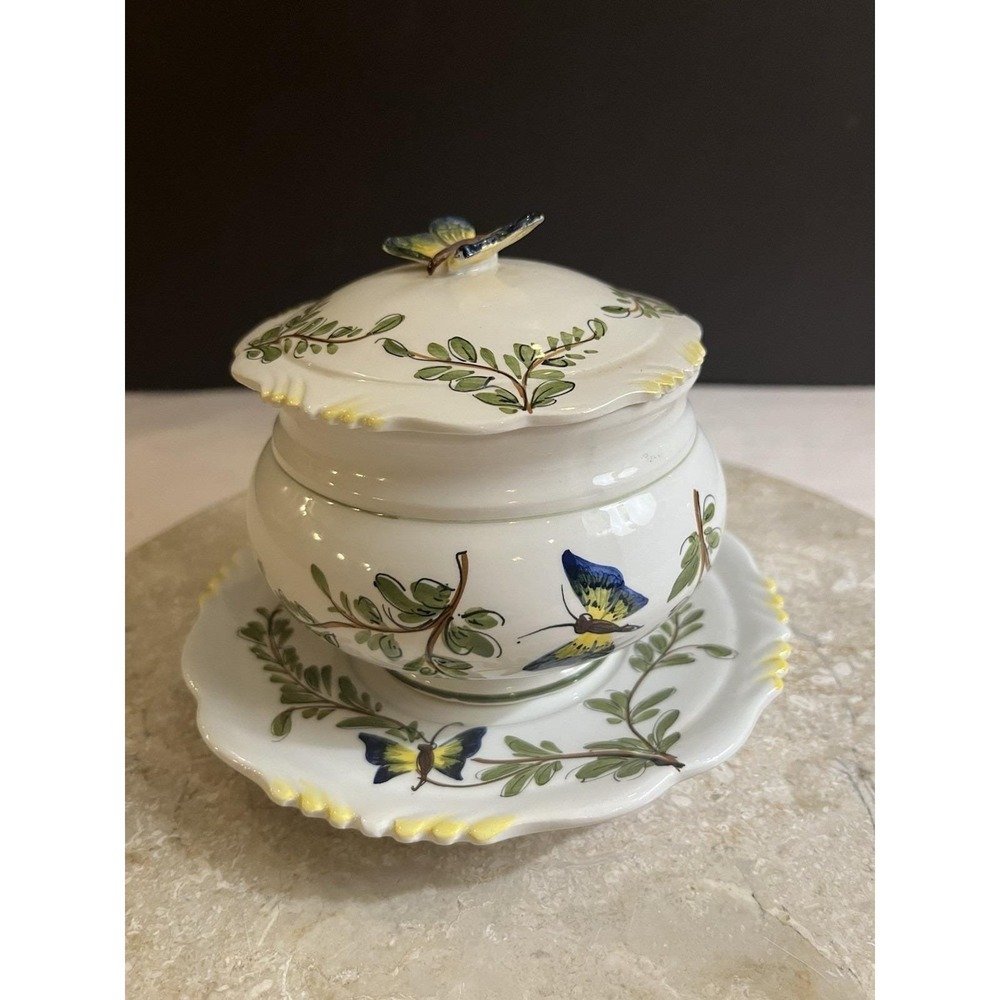 Vintage Italian Stamped Porcelain Butterfly Soup Bowl Excellent Condition